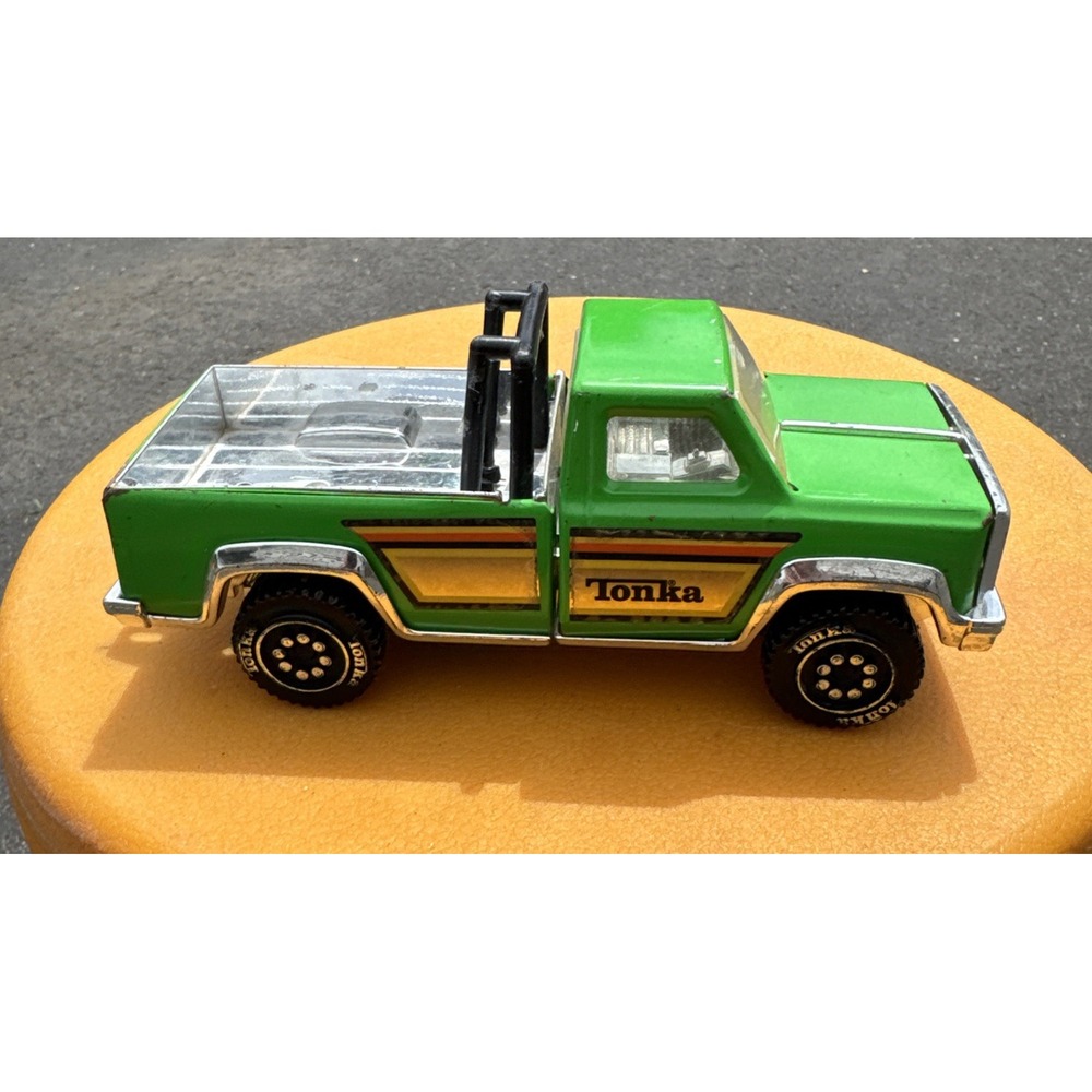 70s Tonka Truck 7" Lime Green Metal Pickup Chrome Bed Vtg Retro Roll Bar 4x4